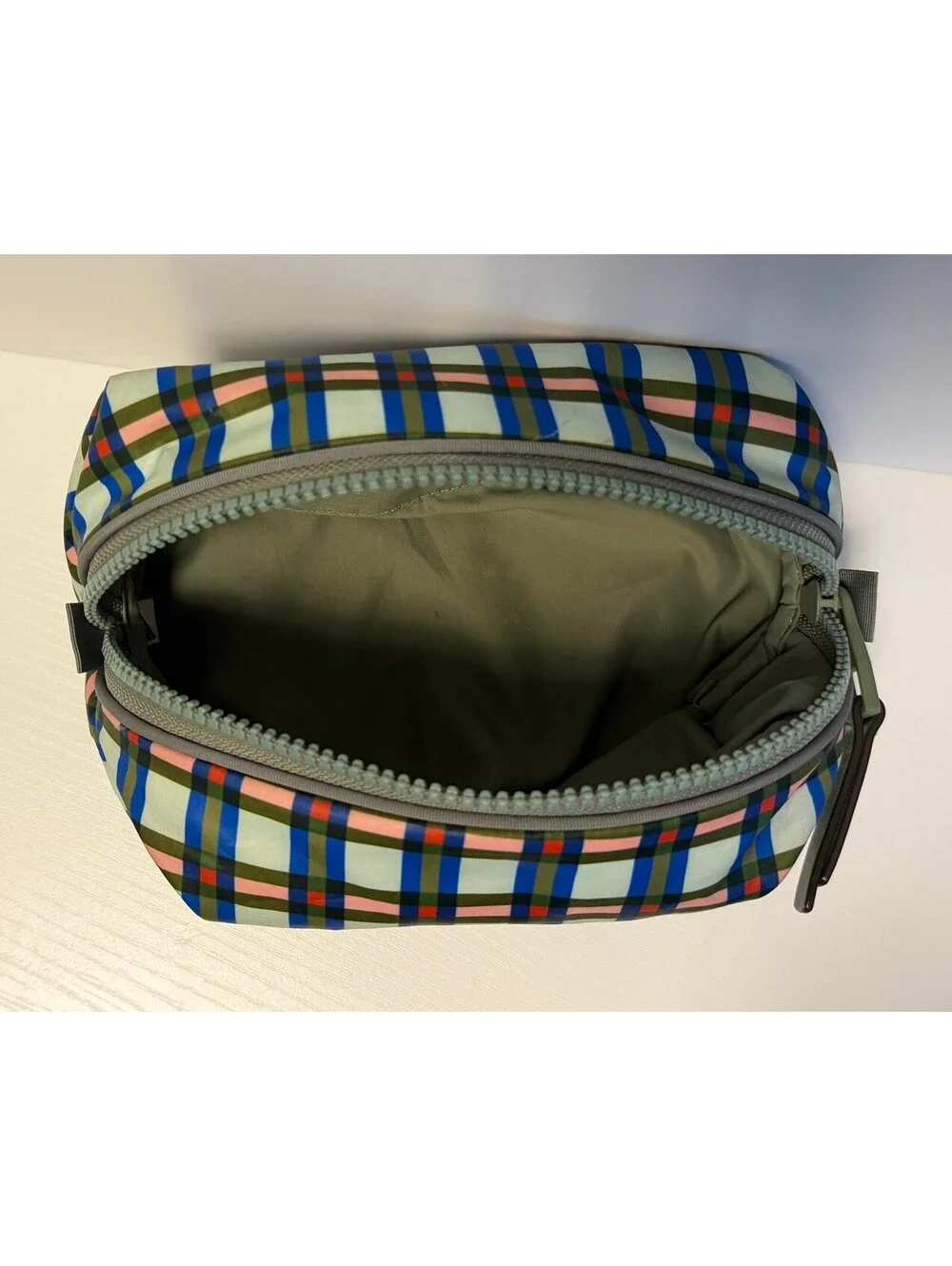 Kate Spade Plaid Nylon Cosmetic Case Makeup Bag Pouch